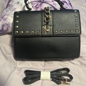 Badgley Mischka Black Gold Studded Vegan Leather